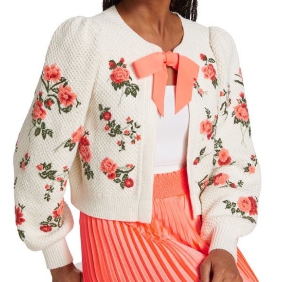 Alice + Olivia Kitty Floral Embroidered Cardigan with Bow - Picture 5 of 6
